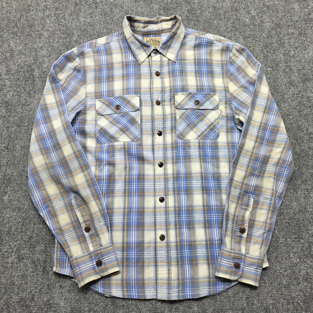 True Religion Plaid Button Down Shirt Men's Medium Blue Western w/ Flap Pocket